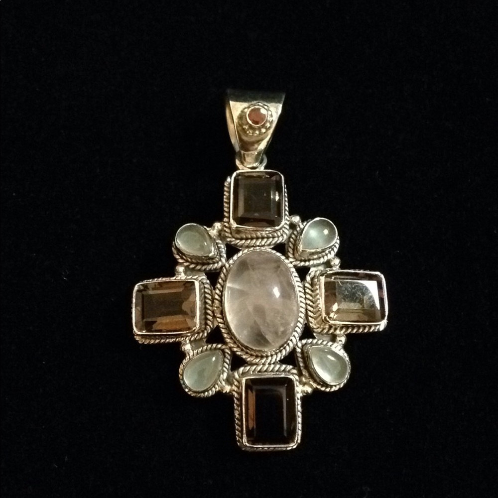 Suarti Sterling Silver Multi-gem Cross Pendant